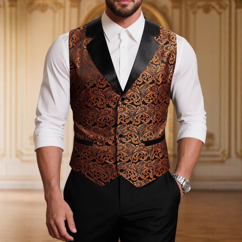 Formal Vest Waistcoat - เสื้อกั๊กสูทลายเพสลีย์สำหรับผู้ชาย แบบแจ็คการ์ด สำหรับงานทางการ ธุรกิจ งานแต่งงาน และงานปาร์ตี้