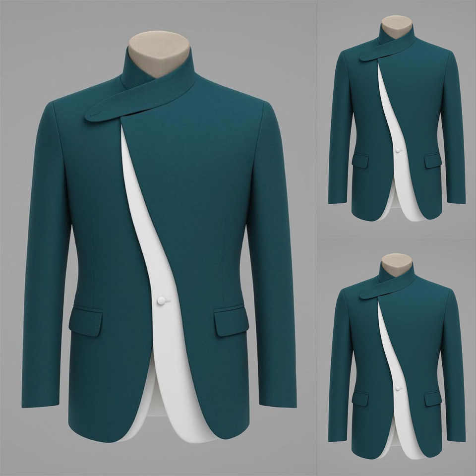 Unique Men'S Formal Wear - ชุดทักซิโด้ผู้ชายดีไซน์เฉพาะตัว แบบชิ้นเดียว ปกตั้ง แจ็คเก็ตสำหรับธุรกิจ งานวันเกิด งานพิธีการ
