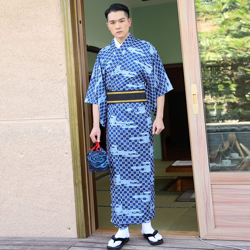 Traditional Japanese Men'S Formal Wear - ฤดูร้อนเสื้อผ้าชาติพันธุ์ญี่ปุ่นดอกไม้ไฟการประชุมสุภาพบุรุษสวมชุดกิโมโนอย่างเป็นทางการแบบดั้งเดิม Man ต่อต้านริ้วรอยไม่มีเหล็กวัสดุ