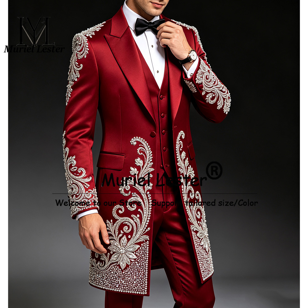 Men Formal Wear For Dinner - ชุดทักซิโด้หรูหราสำหรับงานเลี้ยง งานพิธีการ ประดับเลื่อมวิบวับ ชุดสูทเจ้าบ่าวแบบสั่งตัดทรงเข้ารูปสำหรับผู้ชาย ชุดออกงานกลางคืน ปี