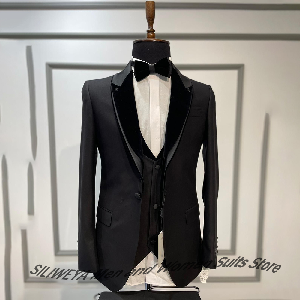 Men Formal Wear For Dinner - ชุดสูทแต่งงานผู้ชายสุดหรูสำหรับงานกาล่าพรมแดง ชุดสามชิ้นทรงเข้ารูป ทักซิโด้ เสื้อสูท+เสื้อกั๊ก+กางเกง สำหรับงานเลี้ยงอาหารค่ำอย่างเป็นทางการ
