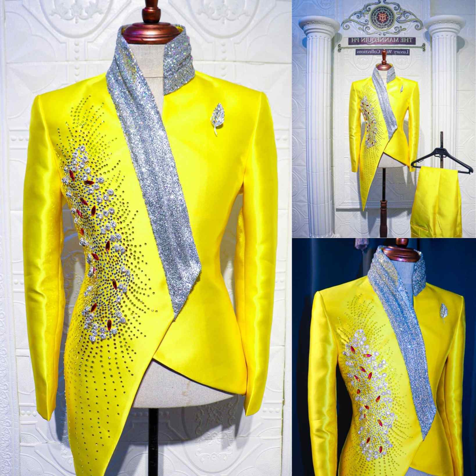Unique Men'S Formal Wear - แฟชั่นสีเหลืองงานแต่งงาน Tuxedos ที่ไม่ซ้ํากัน 2 ชิ้นชุดเสื้อกางเกงผู้ชายชุด Designer
