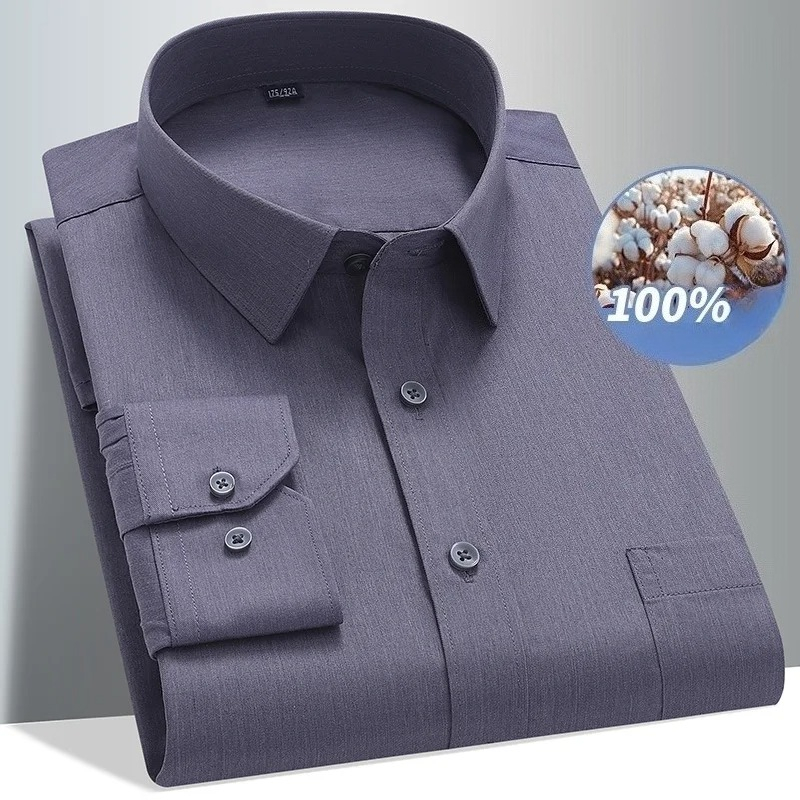 Men Formal Office Wear Shirts - 8XL 100 ผ้าฝ้ายเสื้อแขนยาวผู้ชายอย่างเป็นทางการสวมใส่เสื้อแขนยาวผู้ชาย SLIM FIT ธุรกิจสบายๆสีขาวสีดําสีฟ้า