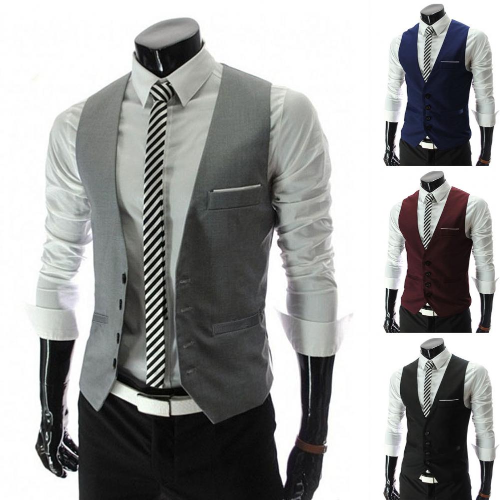 Formal Vest Waistcoat - ผู้ชายเสื้อกั๊กเดี่ยว Breasted เสื้อสูท SLIM FIT ชายเสื้อกั๊ก