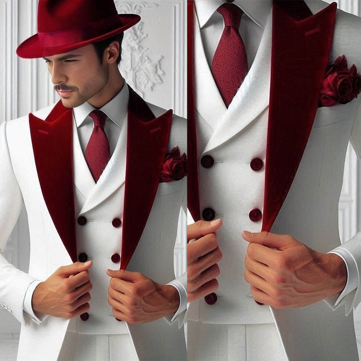 Men'S Formal Wear For Graduation - ชุดทักซิโด้กำมะหยี่สำหรับผู้ชาย 3 ชิ้น เสื้อแจ็คเก็ต เสื้อกั๊ก กางเกง