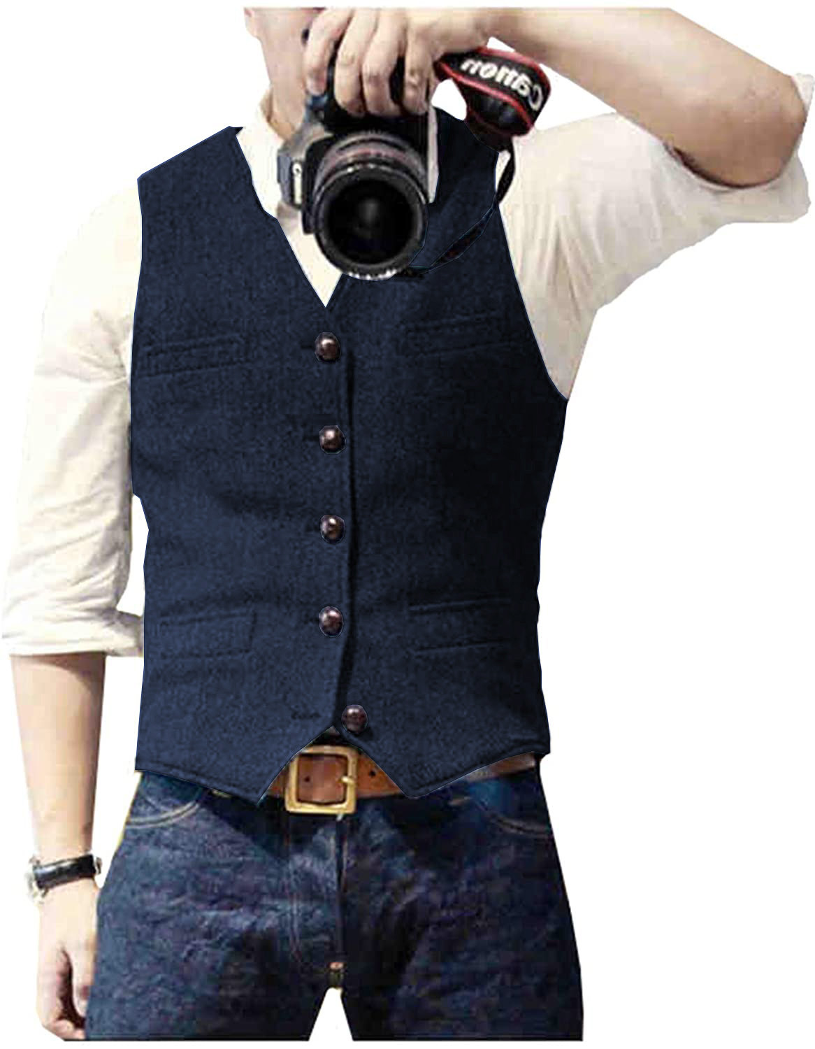 Formal Vest Waistcoat - เสื้อกั๊กสูทผู้ชาย คอวี ผ้าขนสัตว์ลายก้างปลา ทวีด เสื้อกั๊กลำลอง เสื้อกั๊กธุรกิจแบบเป็นทางการ