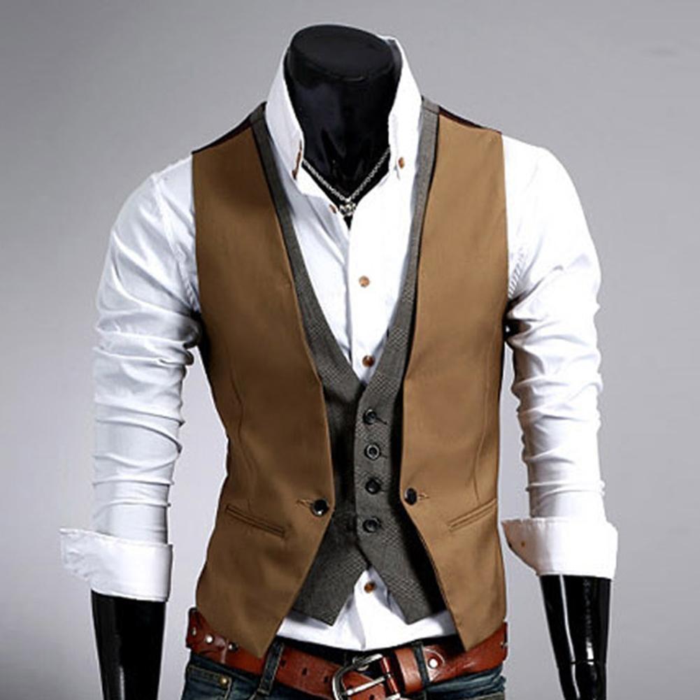 Formal Vest Waistcoat - เสื้อกั๊กทางการสำหรับผู้ชายเสื้อกั๊กกระดุมเม็ดเดียวสีทึบเสื้อลำลองคอวีแบบบางสำหรับนักธุรกิจ