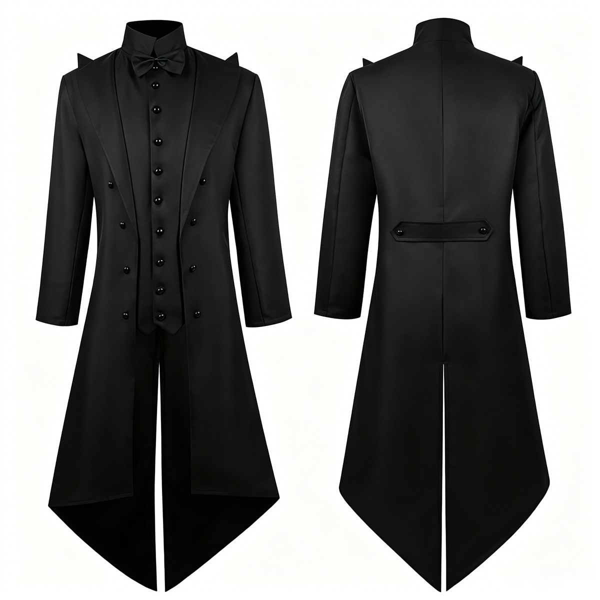 Men'S Gothic Formal Wear - เสื้อโค้ทยาวสไตล์โกธิคสำหรับผู้ชาย แนววินเทจ ยุคกลาง คอตั้ง ผูกโบว์ สำหรับการแสดงบนเวที
