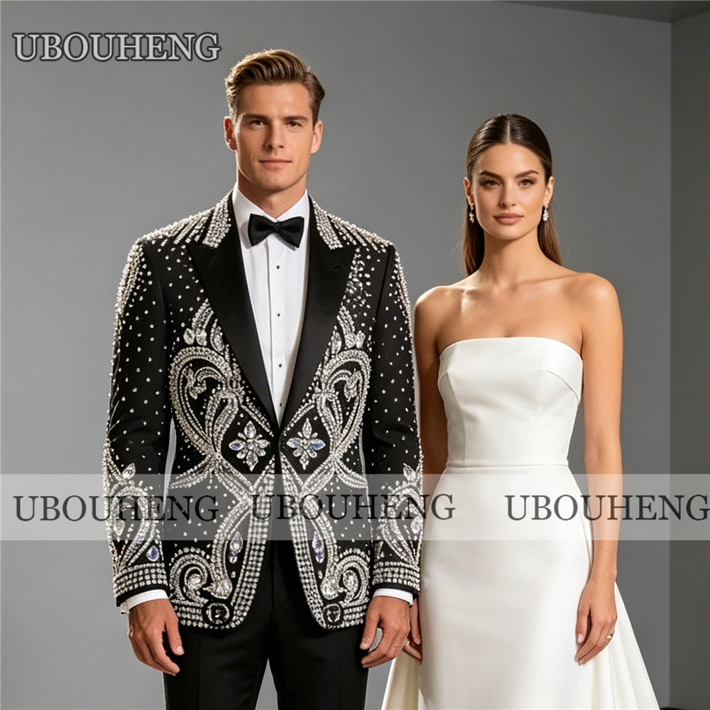 Men Formal Wear For Dinner - ชุดสูทแต่งงานสุดหรูสำหรับผู้ชาย ประดับเพชร ชุดเบลเซอร์งานพรอมแบบสั่งตัด ชุดทักซิโด้เจ้าบ่าว 2 ชิ้น