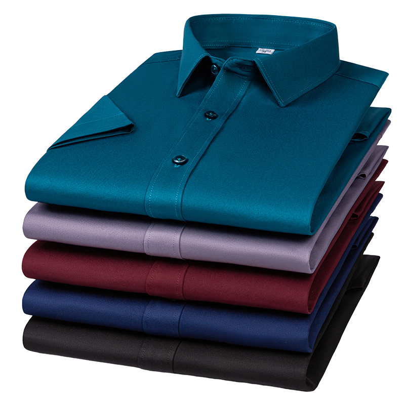 Men Formal Office Wear Shirts - เสื้อเชิ้ตผู้ชายแบบไม่ต้องรีด ยืดได้ ไม่ยับ ทรงเข้ารูป สไตล์ลำลองทางธุรกิจ แขนสั้นและแขนยาว
