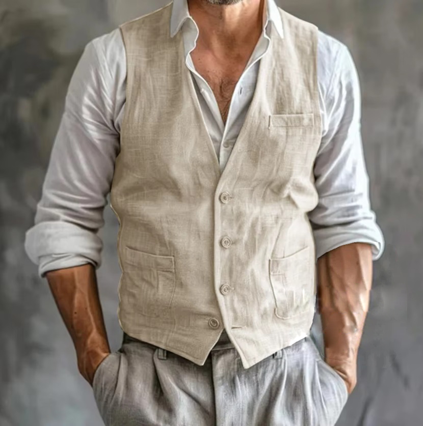 ผู้ชายผ้าลินินฤดูร้อนชาย GILET - Formal Vest Waistcoat บทวิจารณ์และราคา