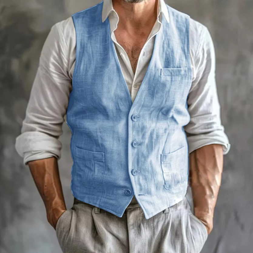 ผู้ชายผ้าลินินฤดูร้อนชาย GILET - Formal Vest Waistcoat บทวิจารณ์และราคา