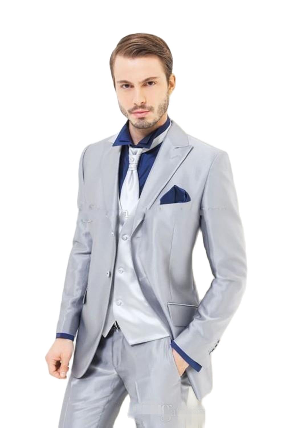 Custom Made Silver เงาซาตินผู้ - Men Formal Wear For Dinner บทวิจารณ์และราคา