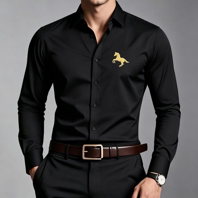 เสื้อเชิ้ตผู้ชายพิมพ์ลายโลโก้ม - Men Formal Office Wear Shirts บทวิจารณ์และราคา