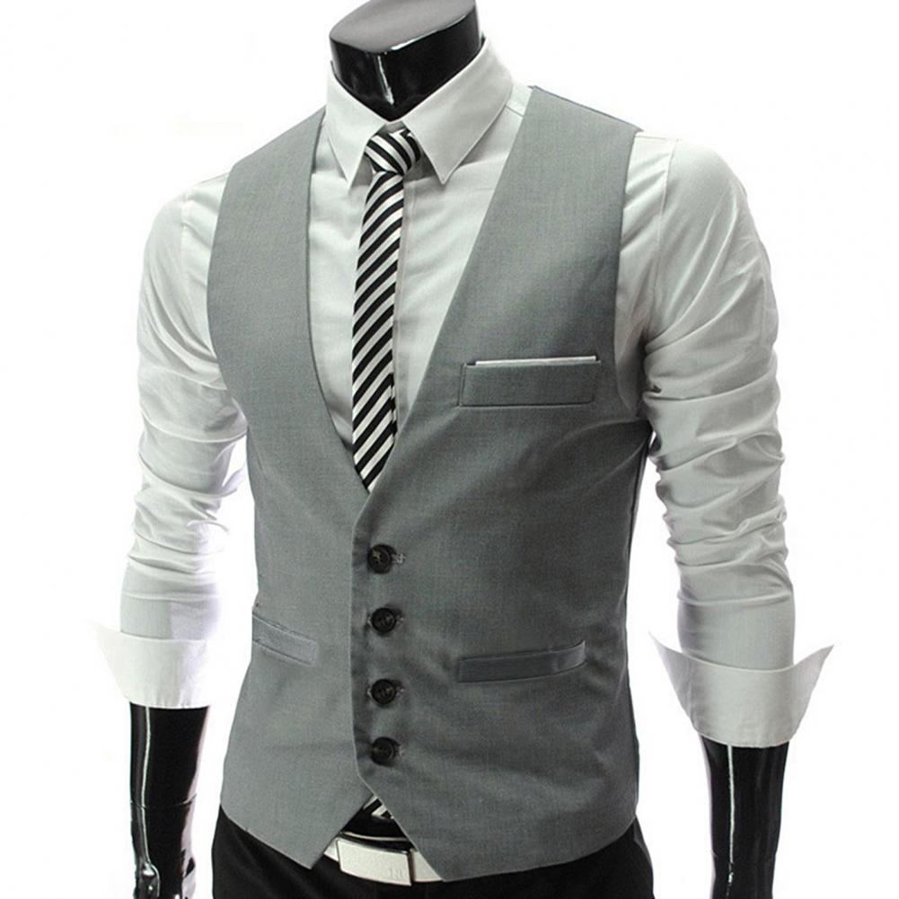 ผู้ชายเสื้อกั๊กเดี่ยว Breasted - Formal Vest Waistcoat บทวิจารณ์และราคา