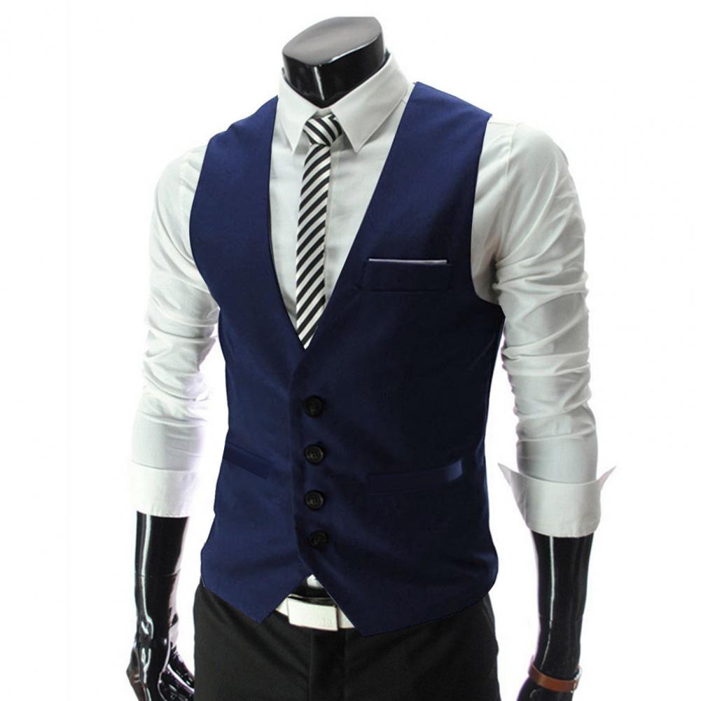 ผู้ชายเสื้อกั๊กเดี่ยว Breasted - Formal Vest Waistcoat บทวิจารณ์และราคา