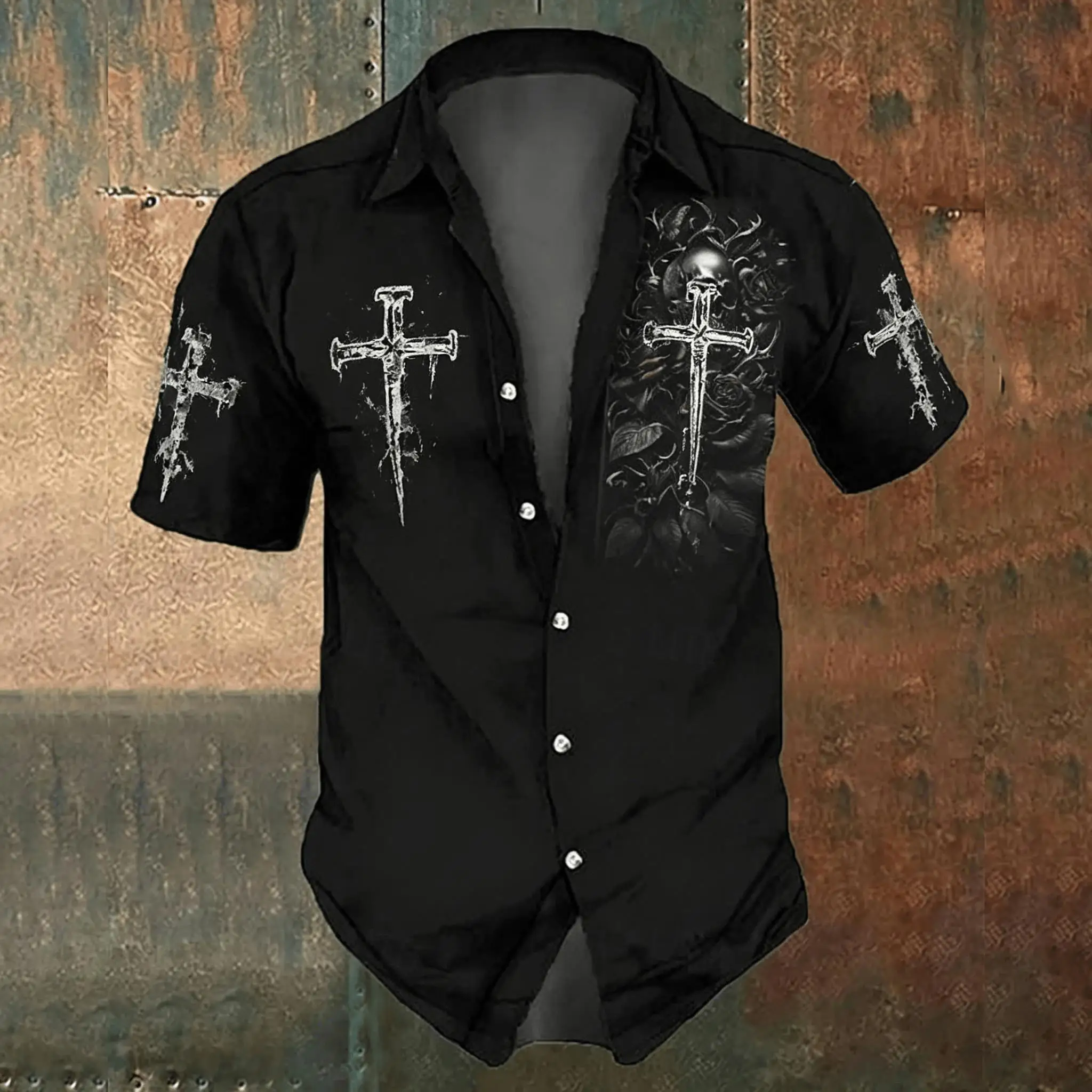 เสื้อเชิ้ตลำลองพิมพ์ลายกากบาทส - Men'S Gothic Formal Wear บทวิจารณ์และราคา