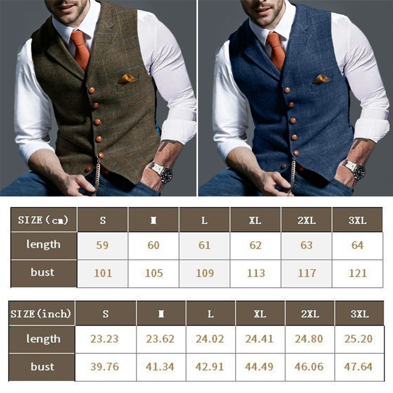 แฟชั่นผู้ชายเสื้อLapel Tweedลา - Formal Vest Waistcoat บทวิจารณ์และราคา