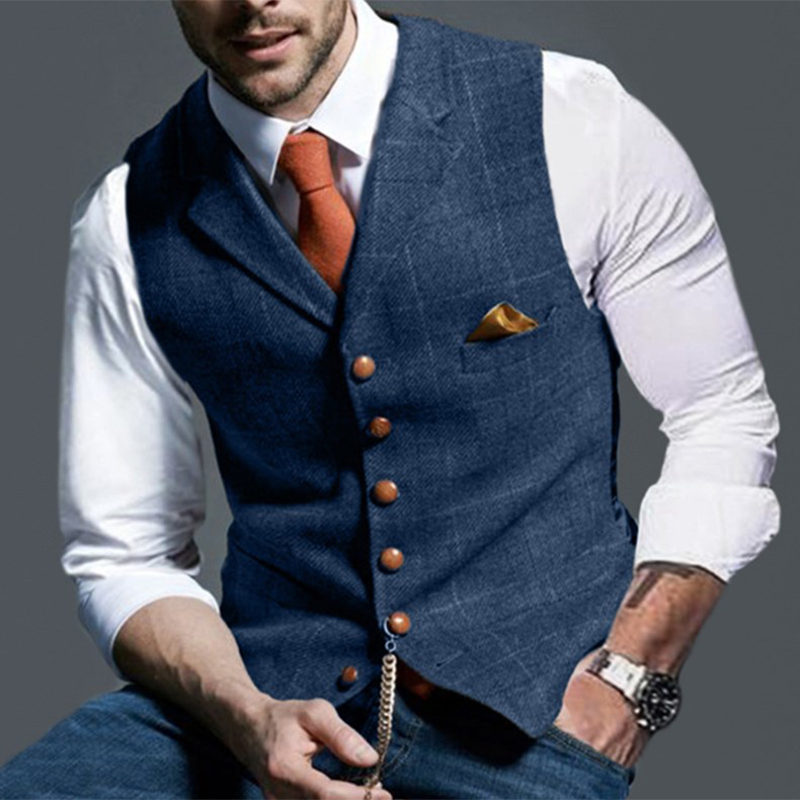 แฟชั่นผู้ชายเสื้อLapel Tweedลา - Formal Vest Waistcoat บทวิจารณ์และราคา