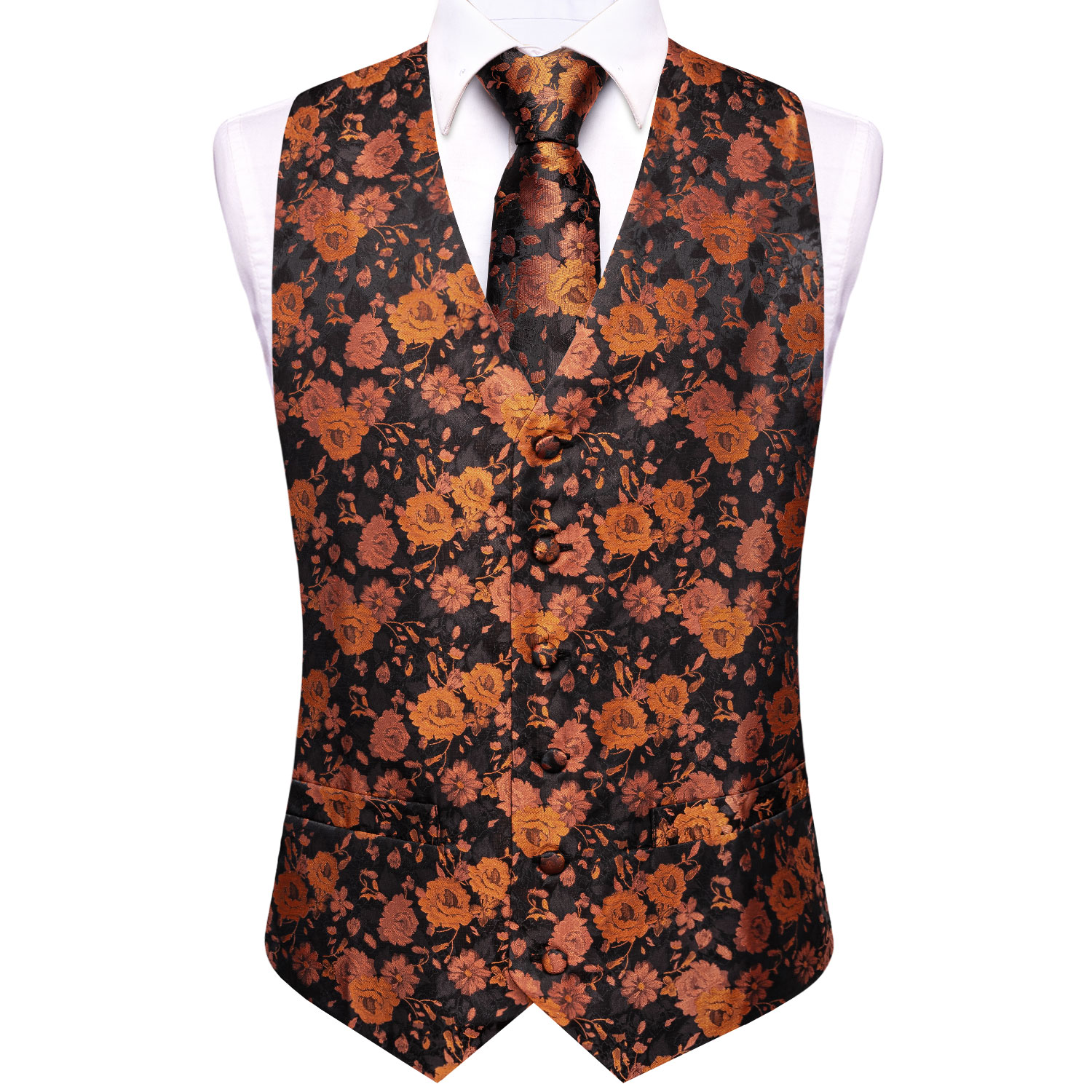 เสื้อกั๊กผู้ชายลายดอกไม้สีดำน้ - Formal Vest Waistcoat บทวิจารณ์และราคา