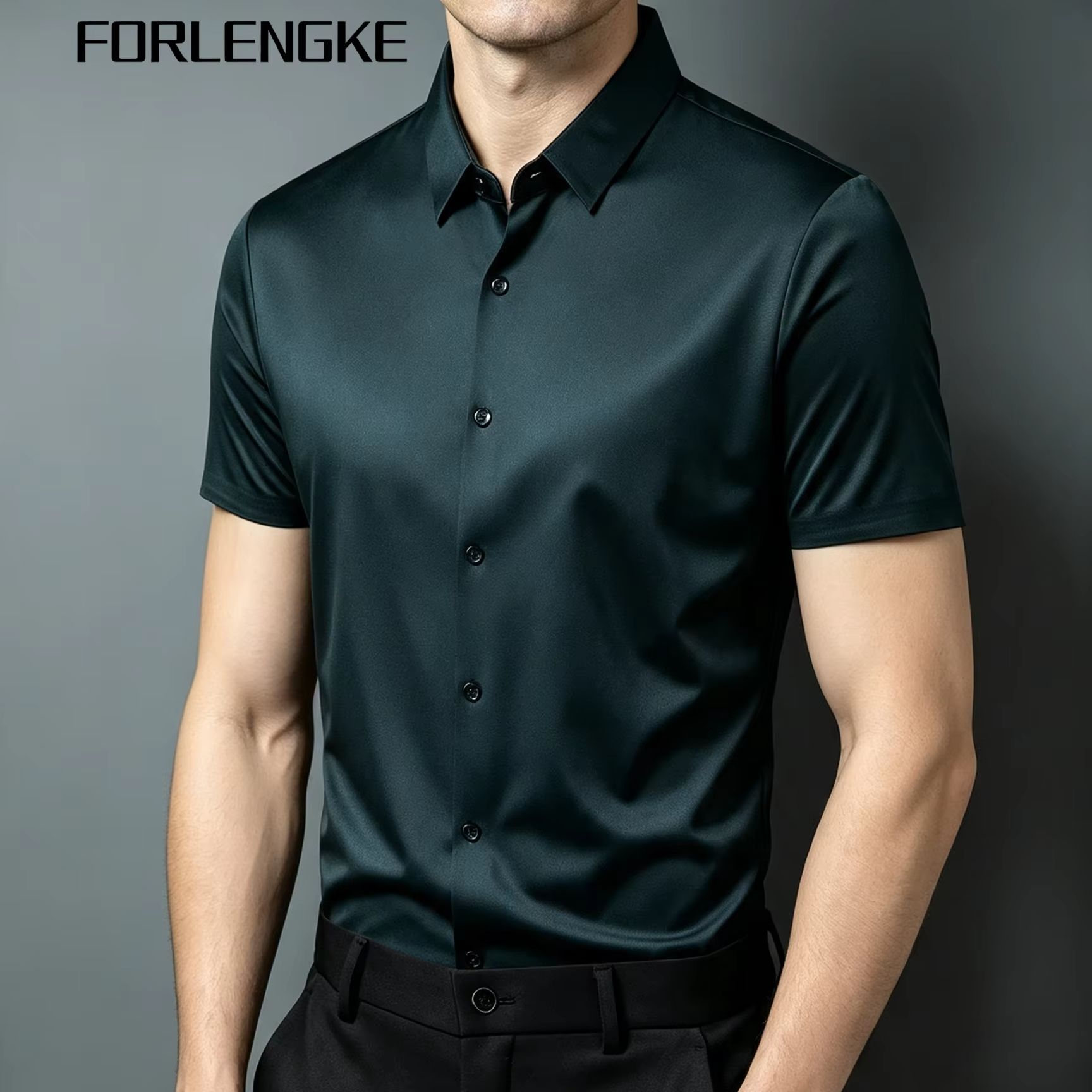 FORLENGKE เสื้อเชิ้ตแขนสั้นผู้ - Men Formal Office Wear Shirts บทวิจารณ์และราคา