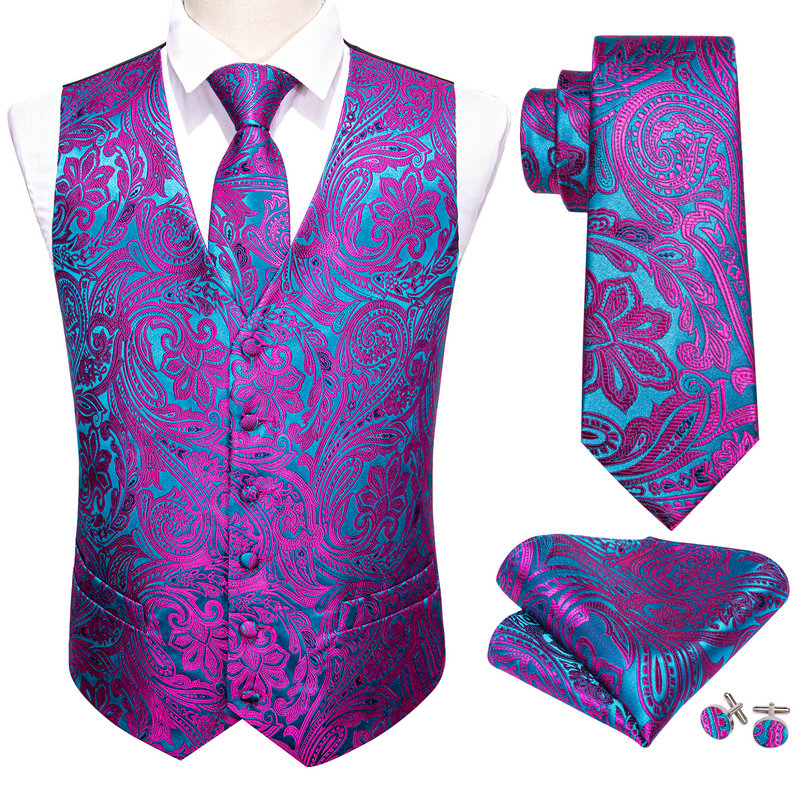 เสื้อกั๊กผู้ชายสีม่วงลายเพสลีย - Formal Vest Waistcoat บทวิจารณ์และราคา