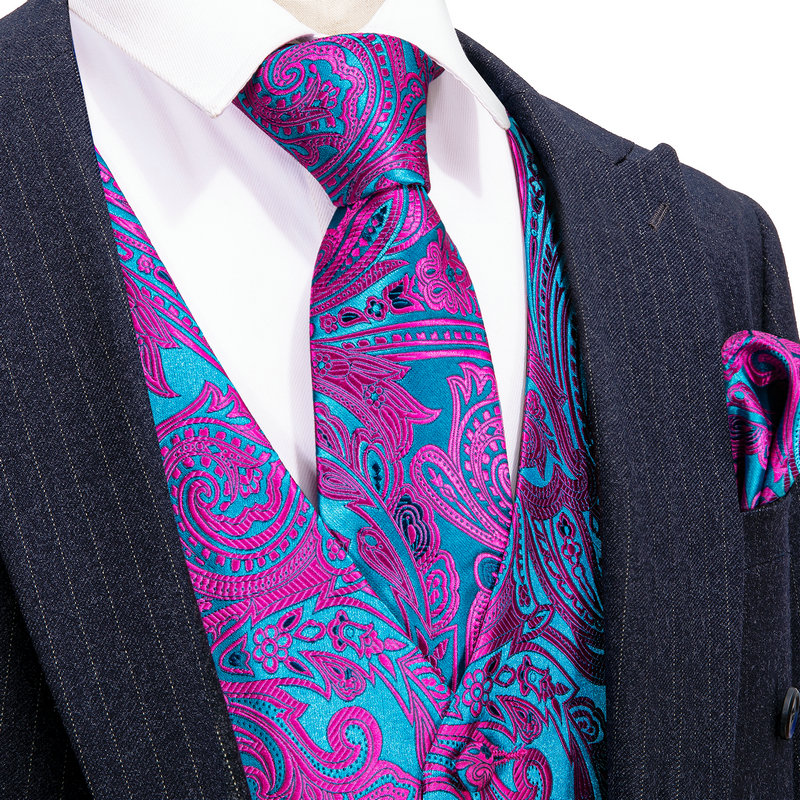 เสื้อกั๊กผู้ชายสีม่วงลายเพสลีย - Formal Vest Waistcoat บทวิจารณ์และราคา