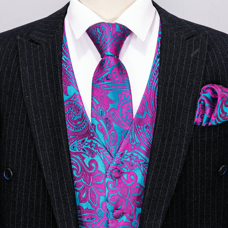 เสื้อกั๊กผู้ชายสีม่วงลายเพสลีย - Formal Vest Waistcoat บทวิจารณ์และราคา